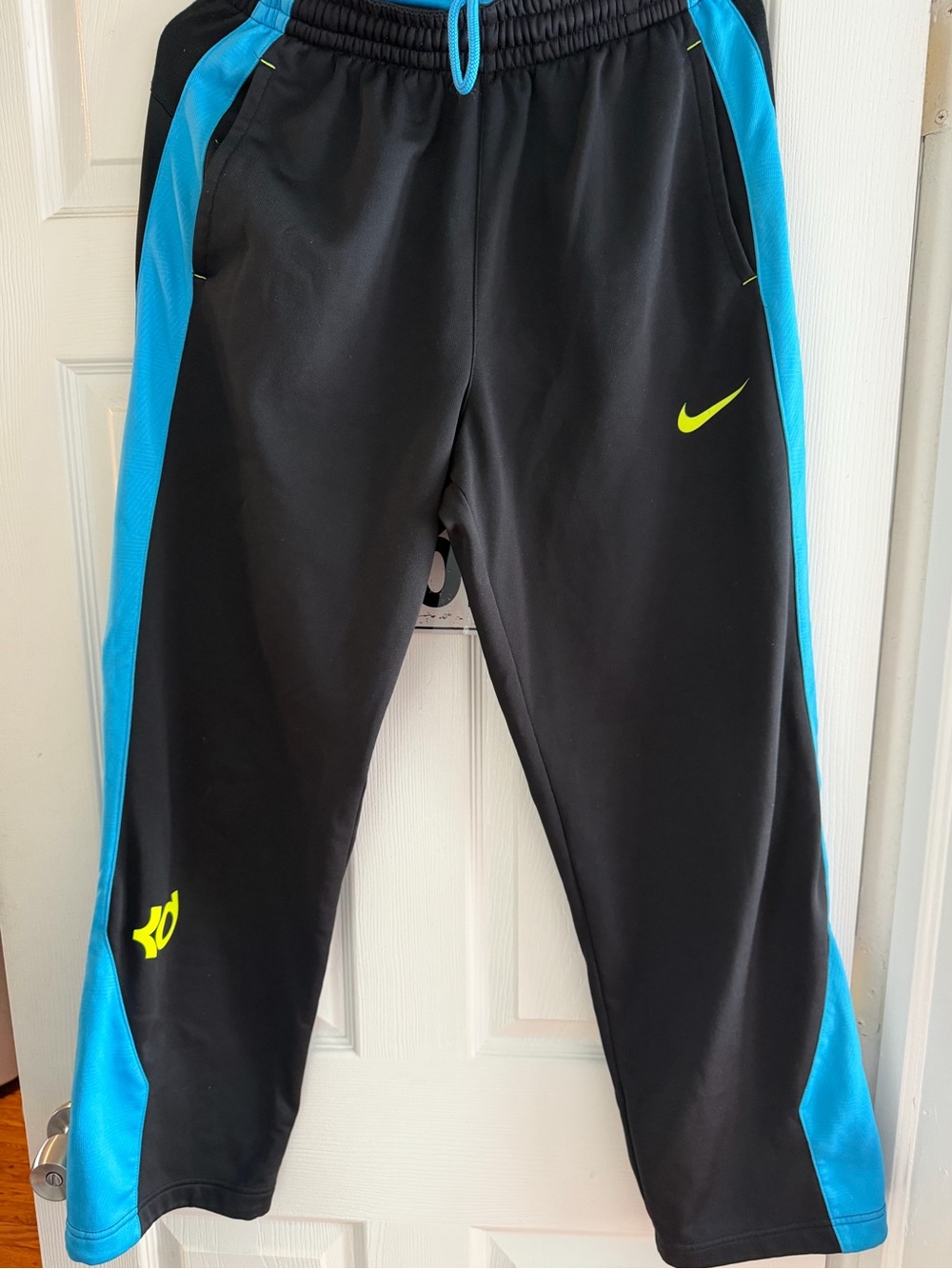 Nike KD Black & Blue Basketball Pants with Neon Yellow Accents